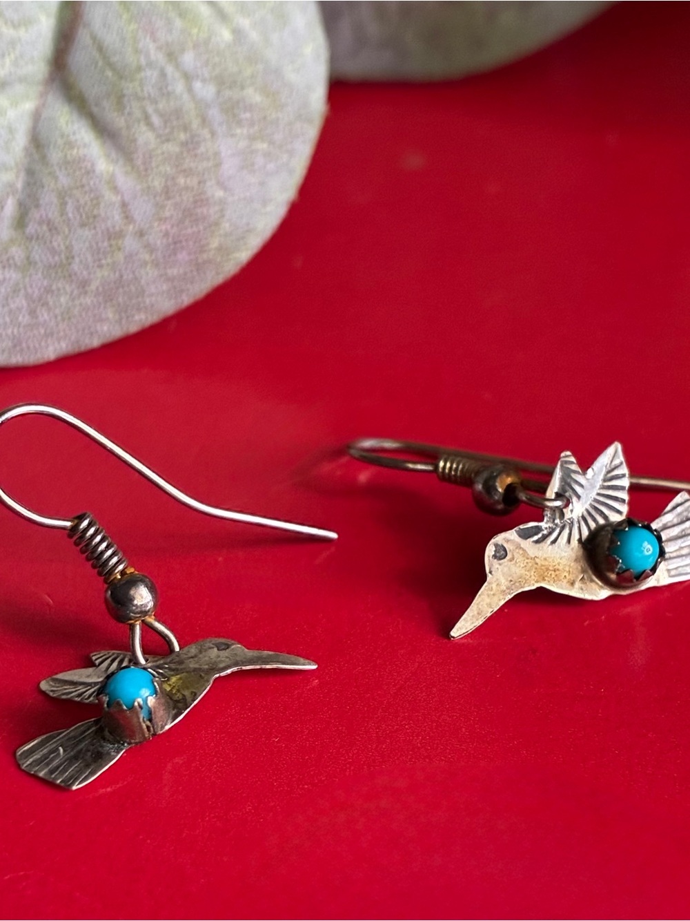 Sterling Hummingbird Earrings with Turquoise Accent - Silver Tone - Picture 3 of 5
